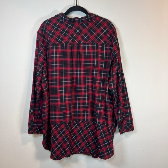 J. Jill Womens Plaid Button Up Shirt Blouse Red Black Long Sleeve Tunic VNeck 2X - Picture 10 of 13